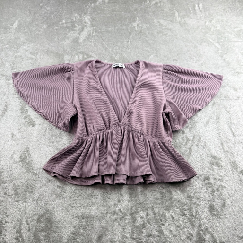 Urban Outfitters Mauve Ribbed Peplum Blouse